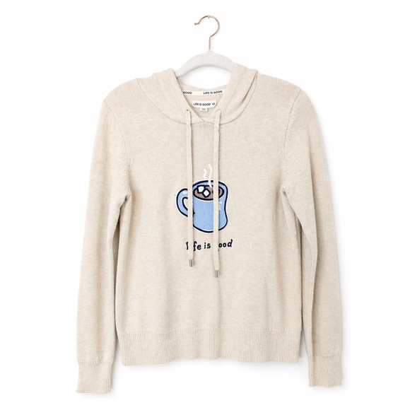 Life Is Good Tops - Life is Good Hoodie Sweater Women XS Beige Hot Cocoa Graphic WH52987-101-8PA